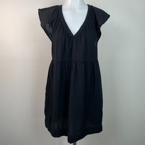 Old Navy Dresses & Skirts - Old Navy Dress XS Black Lightweight Cotton Gauze Flutter Sleeve V-Neck Women's